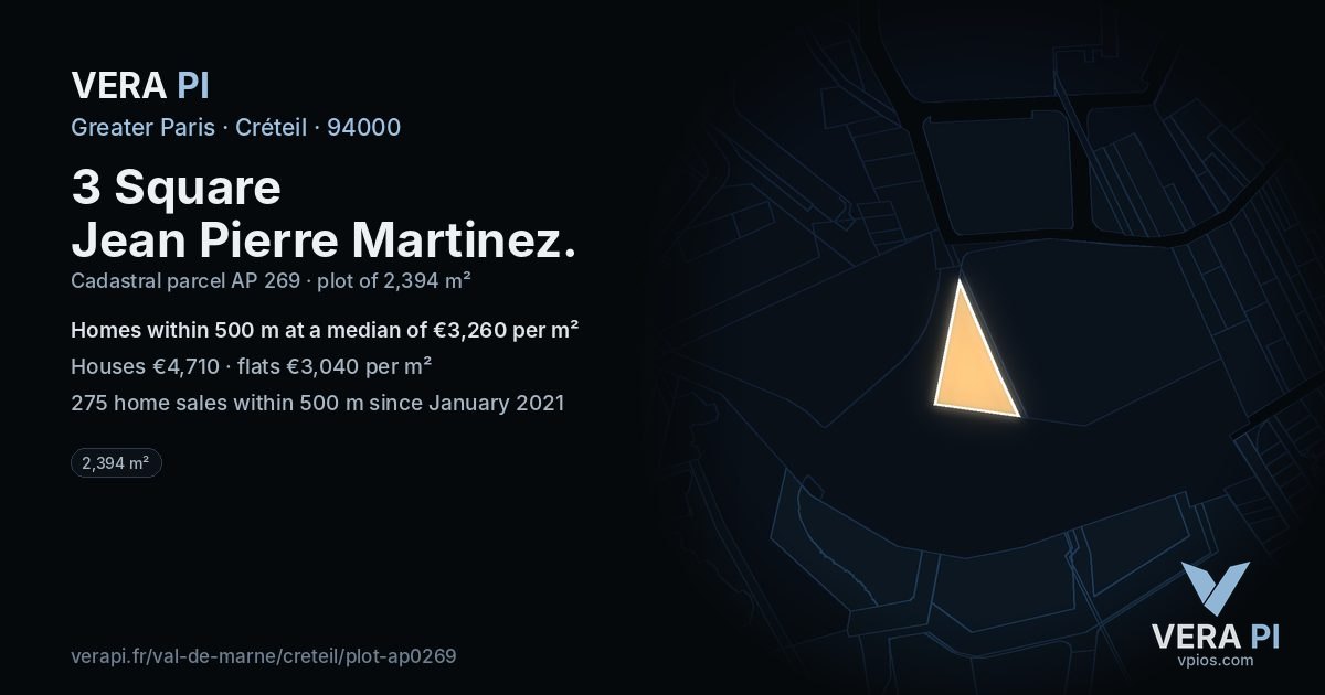 3 Square Jean Pierre Martinez, Créteil at night – the plot lit, the parcels around coloured by the prices near them