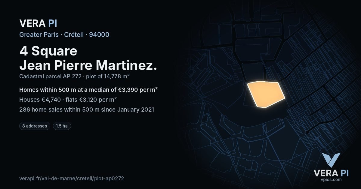 4 Square Jean Pierre Martinez, Créteil at night – the plot lit, the parcels around coloured by the prices near them