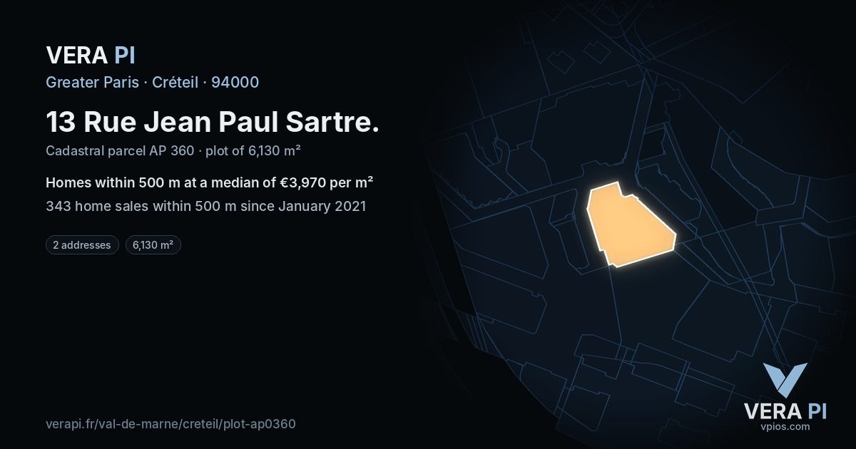 13 Rue Jean Paul Sartre, Créteil at night – the plot lit, the parcels around coloured by the prices near them