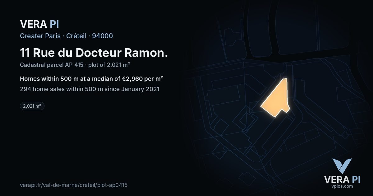 11 Rue du Docteur Ramon, Créteil at night – the plot lit, the parcels around coloured by the prices near them