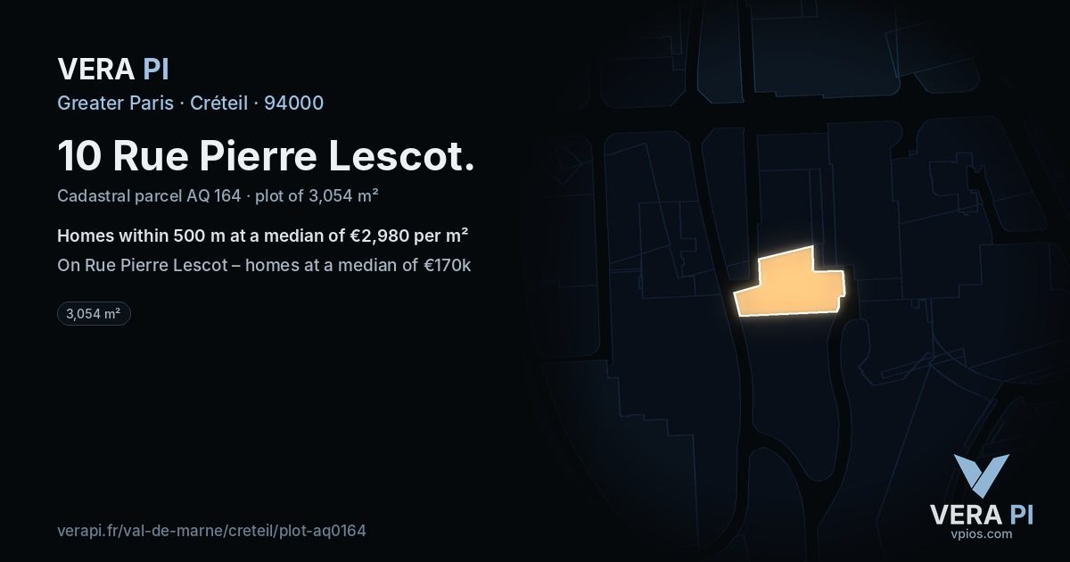 10 Rue Pierre Lescot, Créteil at night – the plot lit, the parcels around coloured by the prices near them