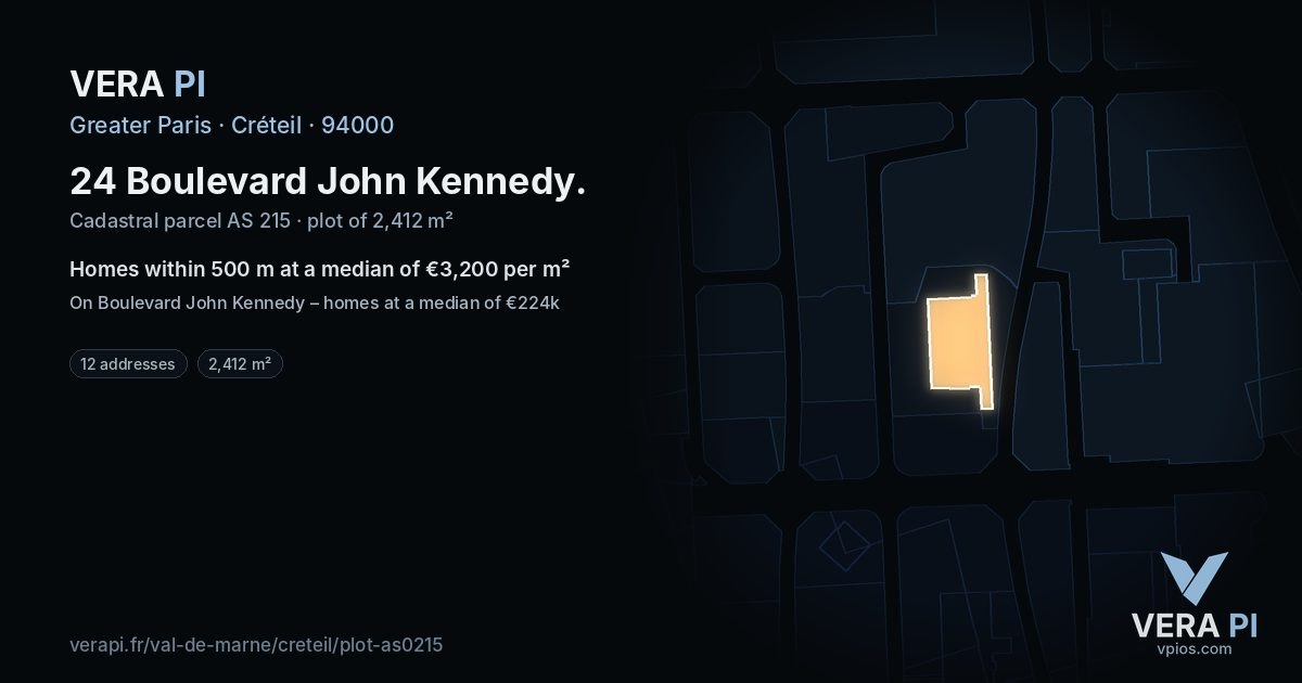 24 Boulevard John Kennedy, Créteil at night – the plot lit, the parcels around coloured by the prices near them
