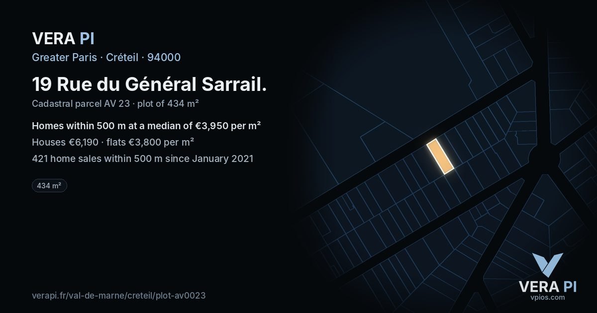 19 Rue du Général Sarrail, Créteil at night – the plot lit, the parcels around coloured by the prices near them