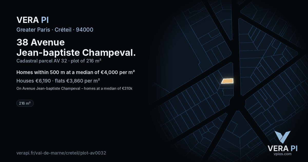 38 Avenue Jean-baptiste Champeval, Créteil at night – the plot lit, the parcels around coloured by the prices near them