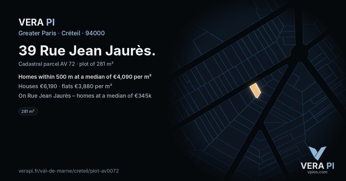 39 Rue Jean Jaurès, Créteil at night – the plot lit, the parcels around coloured by the prices near them