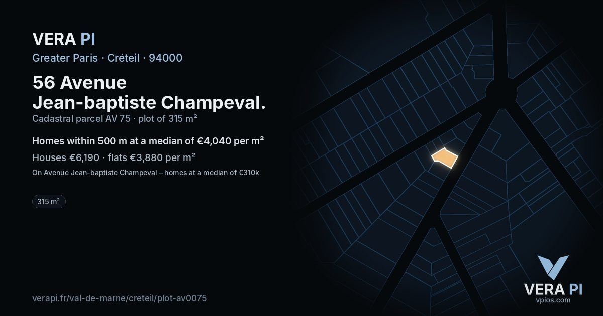 56 Avenue Jean-baptiste Champeval, Créteil at night – the plot lit, the parcels around coloured by the prices near them