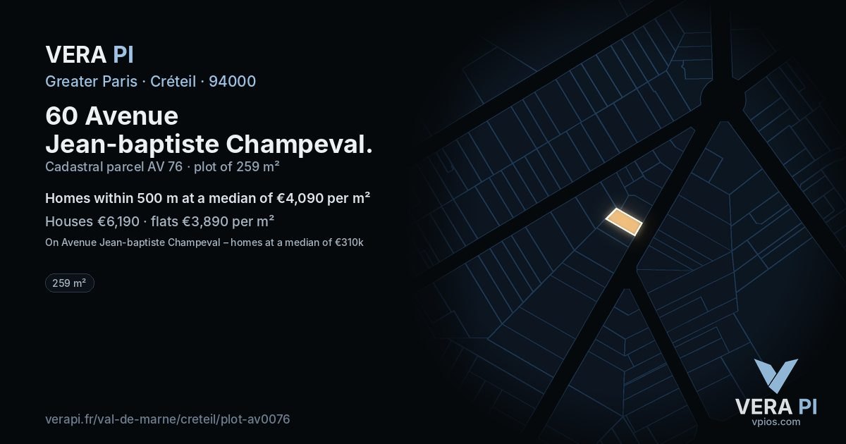 60 Avenue Jean-baptiste Champeval, Créteil at night – the plot lit, the parcels around coloured by the prices near them