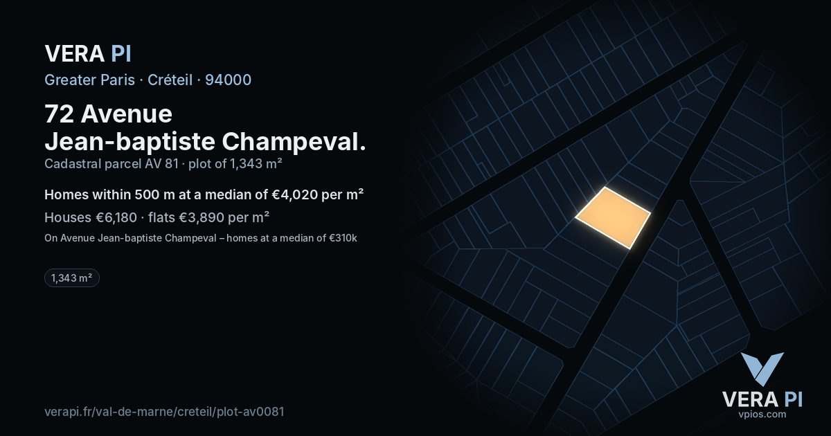 72 Avenue Jean-baptiste Champeval, Créteil at night – the plot lit, the parcels around coloured by the prices near them