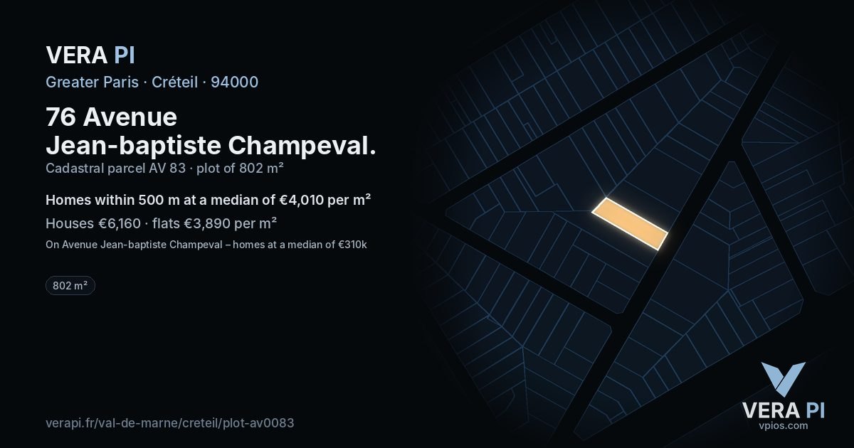 76 Avenue Jean-baptiste Champeval, Créteil at night – the plot lit, the parcels around coloured by the prices near them