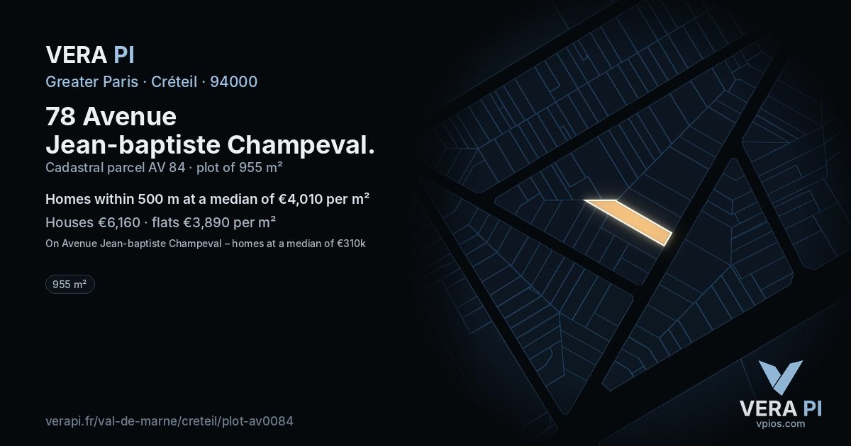 78 Avenue Jean-baptiste Champeval, Créteil at night – the plot lit, the parcels around coloured by the prices near them