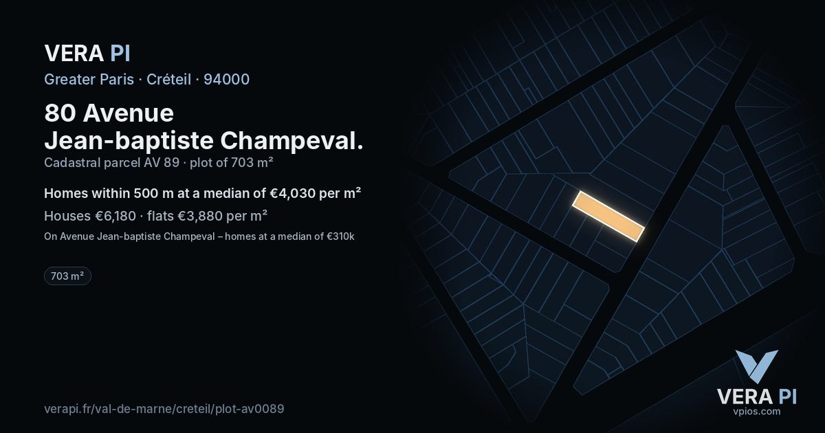 80 Avenue Jean-baptiste Champeval, Créteil at night – the plot lit, the parcels around coloured by the prices near them