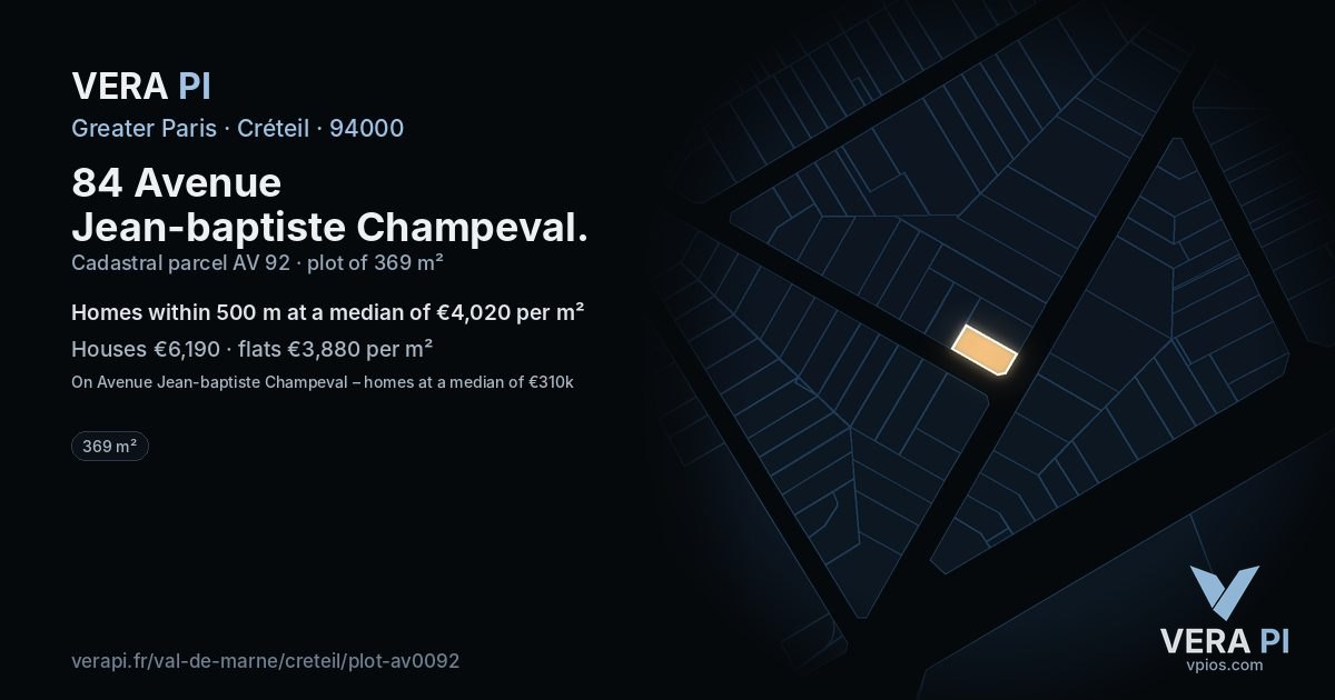 84 Avenue Jean-baptiste Champeval, Créteil at night – the plot lit, the parcels around coloured by the prices near them