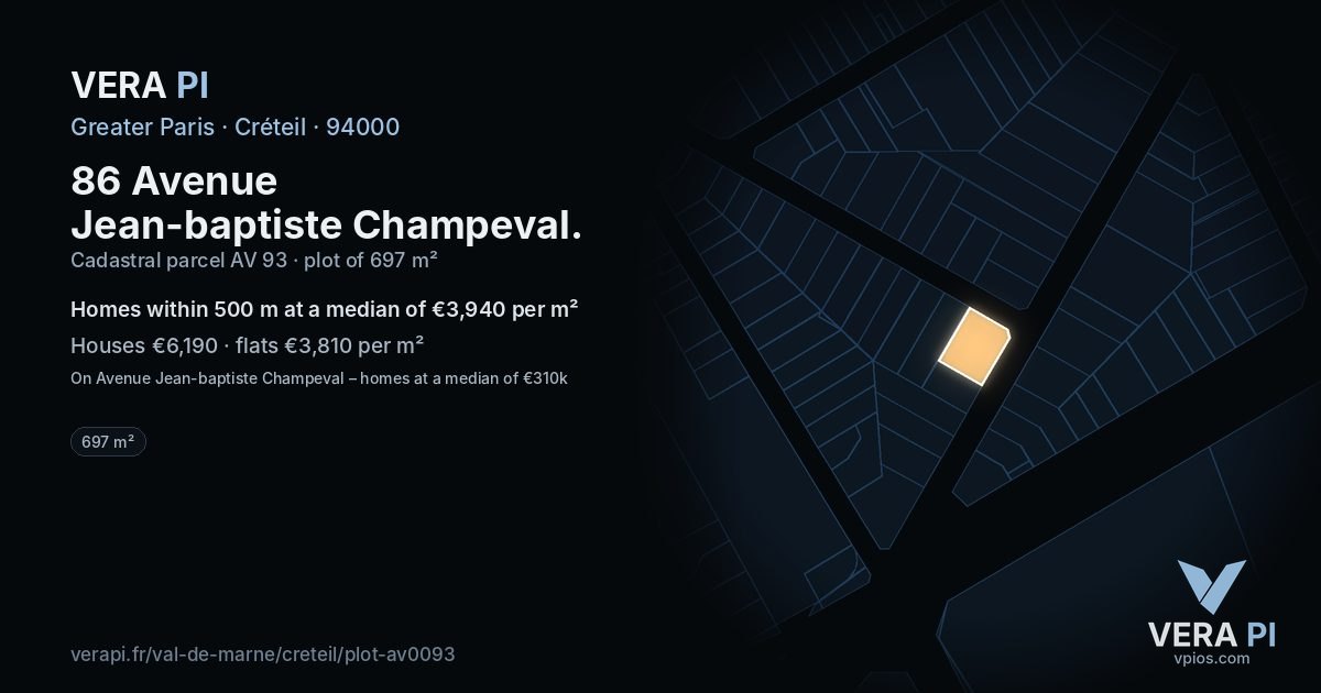 86 Avenue Jean-baptiste Champeval, Créteil at night – the plot lit, the parcels around coloured by the prices near them