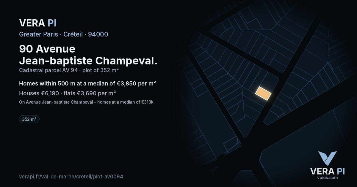 90 Avenue Jean-baptiste Champeval, Créteil at night – the plot lit, the parcels around coloured by the prices near them