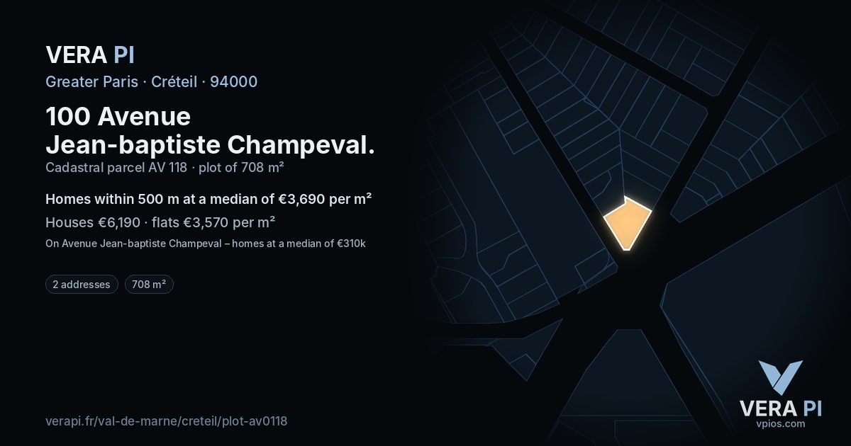 100 Avenue Jean-baptiste Champeval, Créteil at night – the plot lit, the parcels around coloured by the prices near them