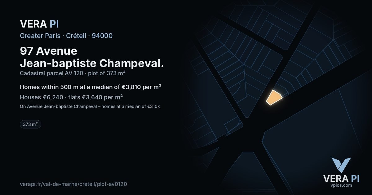 97 Avenue Jean-baptiste Champeval, Créteil at night – the plot lit, the parcels around coloured by the prices near them