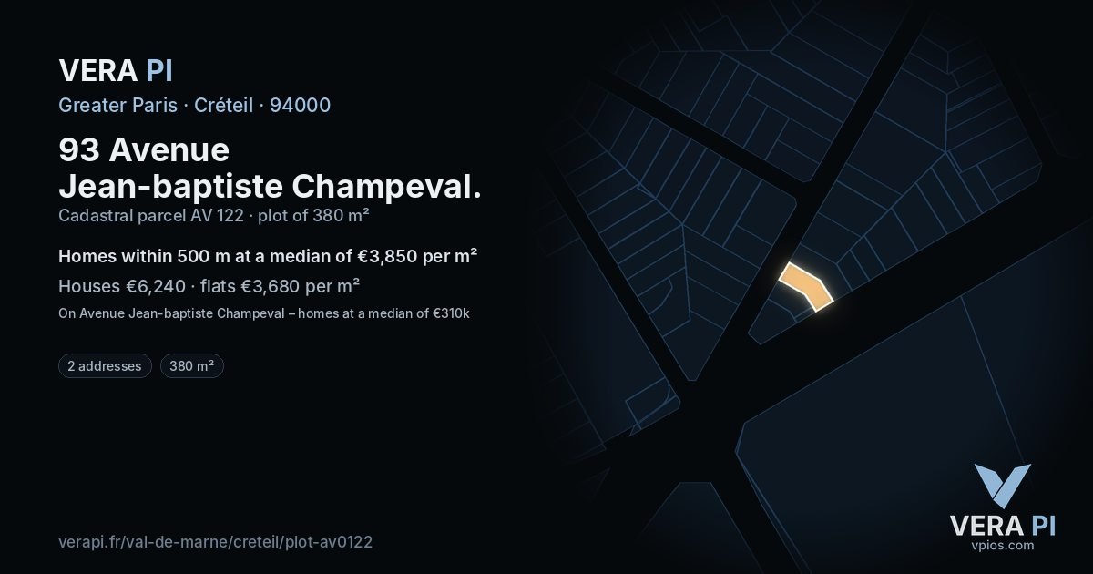 93 Avenue Jean-baptiste Champeval, Créteil at night – the plot lit, the parcels around coloured by the prices near them