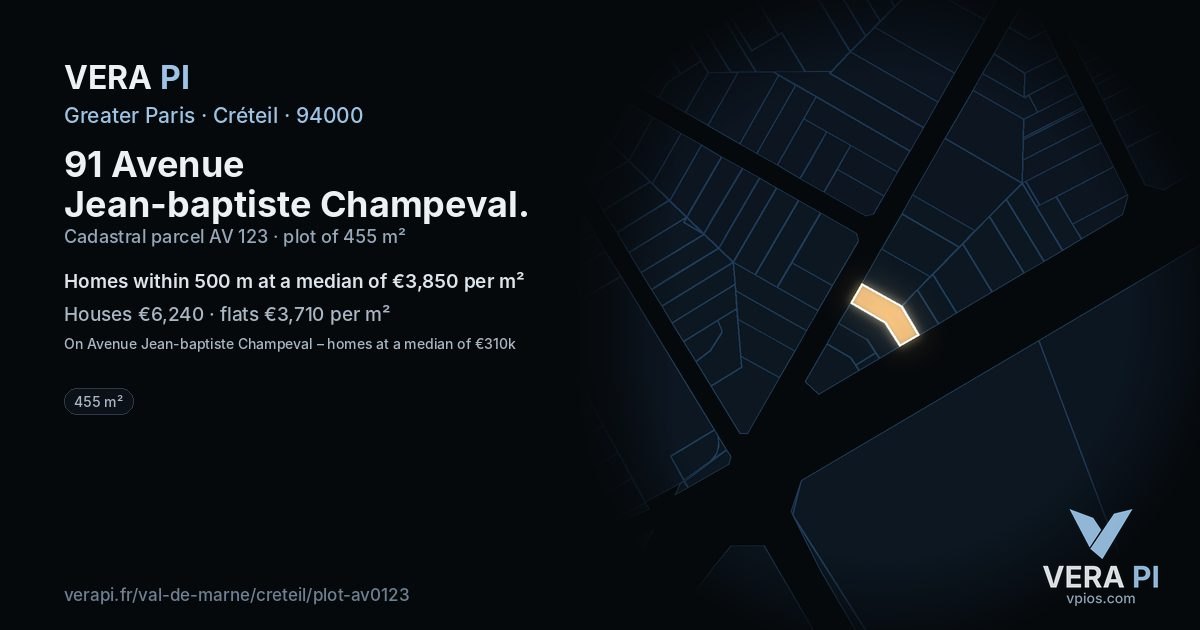 91 Avenue Jean-baptiste Champeval, Créteil at night – the plot lit, the parcels around coloured by the prices near them