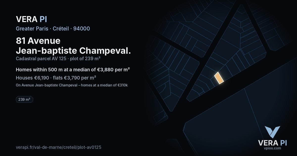 81 Avenue Jean-baptiste Champeval, Créteil at night – the plot lit, the parcels around coloured by the prices near them