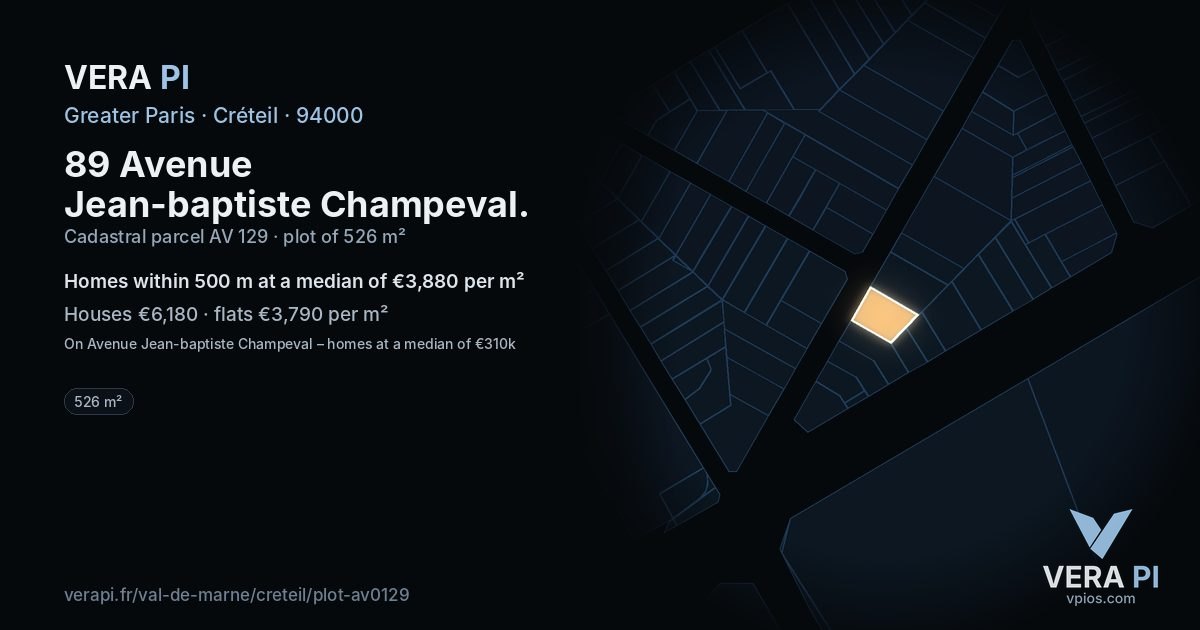 89 Avenue Jean-baptiste Champeval, Créteil at night – the plot lit, the parcels around coloured by the prices near them