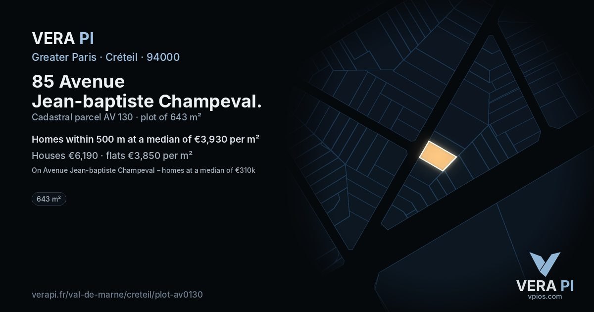 85 Avenue Jean-baptiste Champeval, Créteil at night – the plot lit, the parcels around coloured by the prices near them