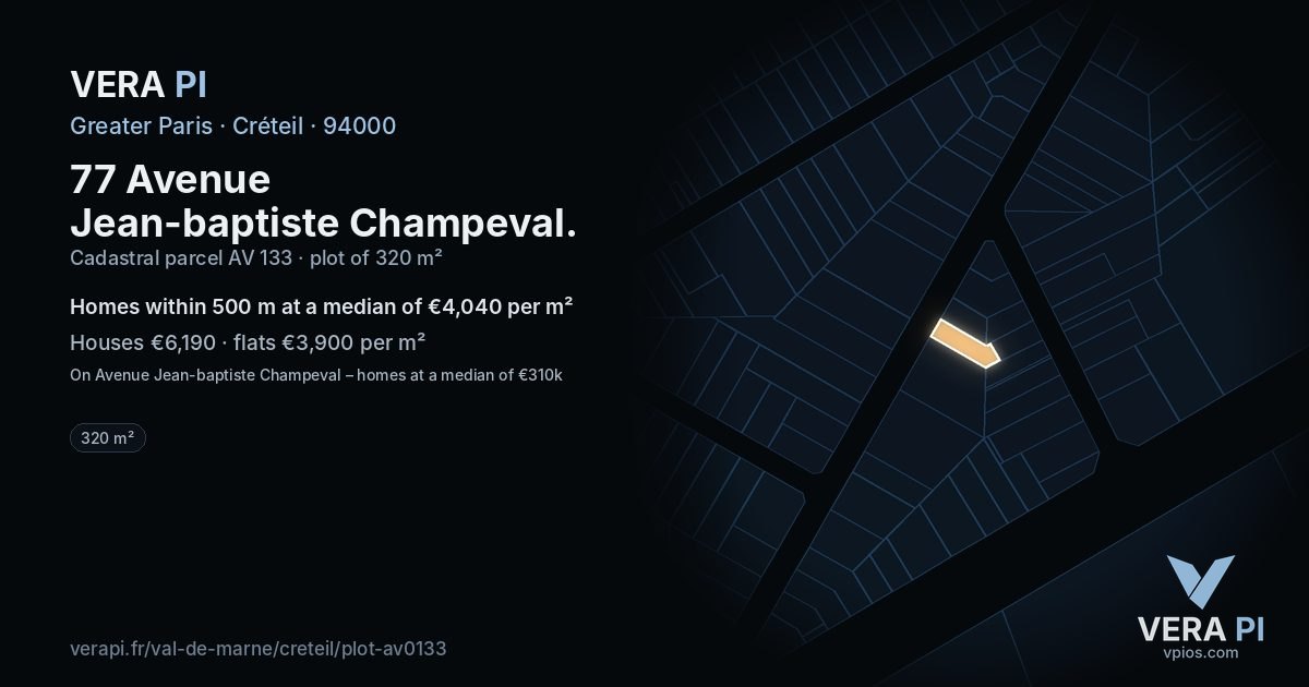 77 Avenue Jean-baptiste Champeval, Créteil at night – the plot lit, the parcels around coloured by the prices near them