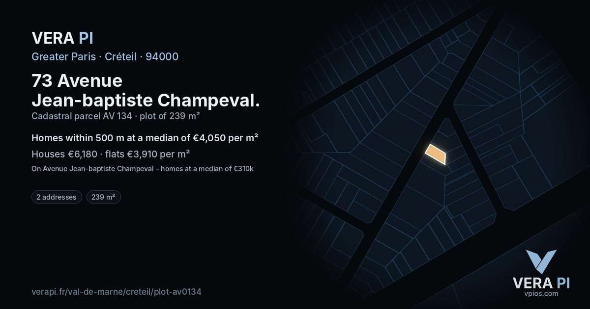 73 Avenue Jean-baptiste Champeval, Créteil at night – the plot lit, the parcels around coloured by the prices near them
