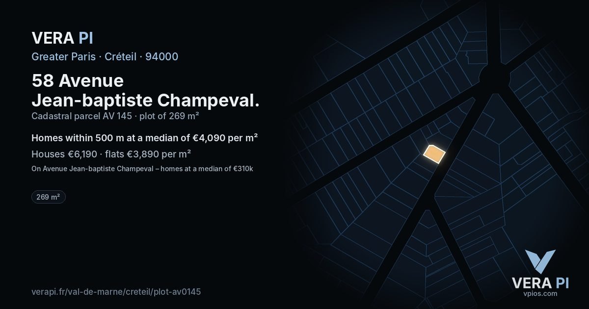 58 Avenue Jean-baptiste Champeval, Créteil at night – the plot lit, the parcels around coloured by the prices near them