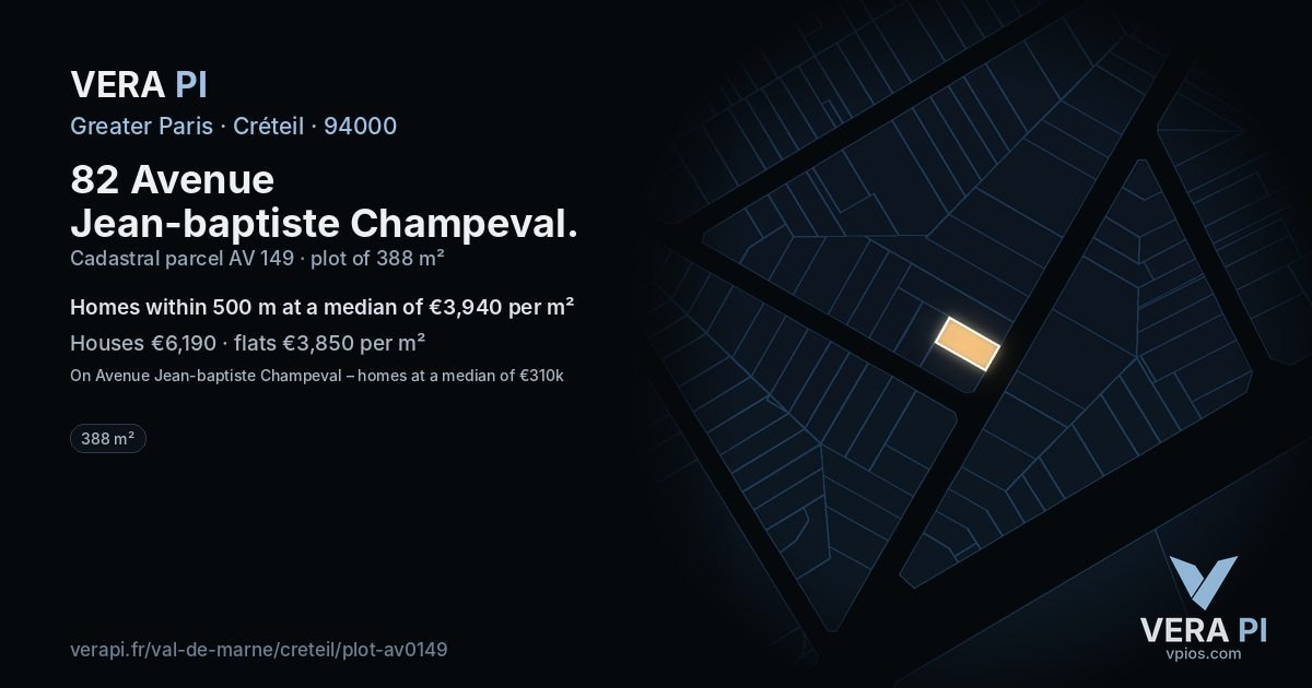 82 Avenue Jean-baptiste Champeval, Créteil at night – the plot lit, the parcels around coloured by the prices near them