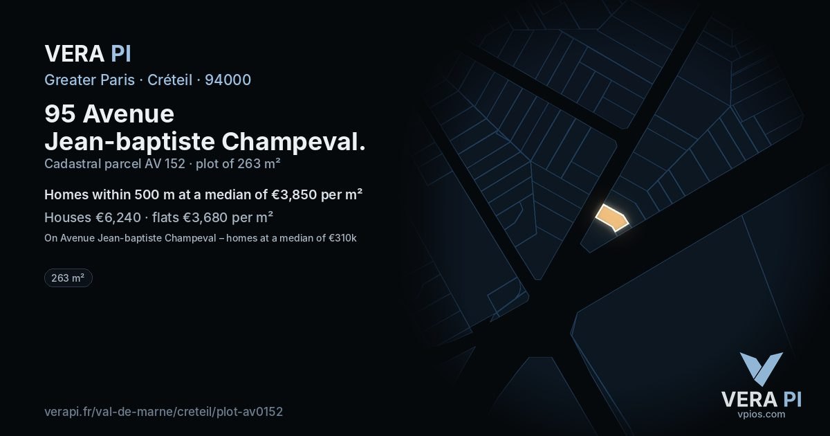 95 Avenue Jean-baptiste Champeval, Créteil at night – the plot lit, the parcels around coloured by the prices near them