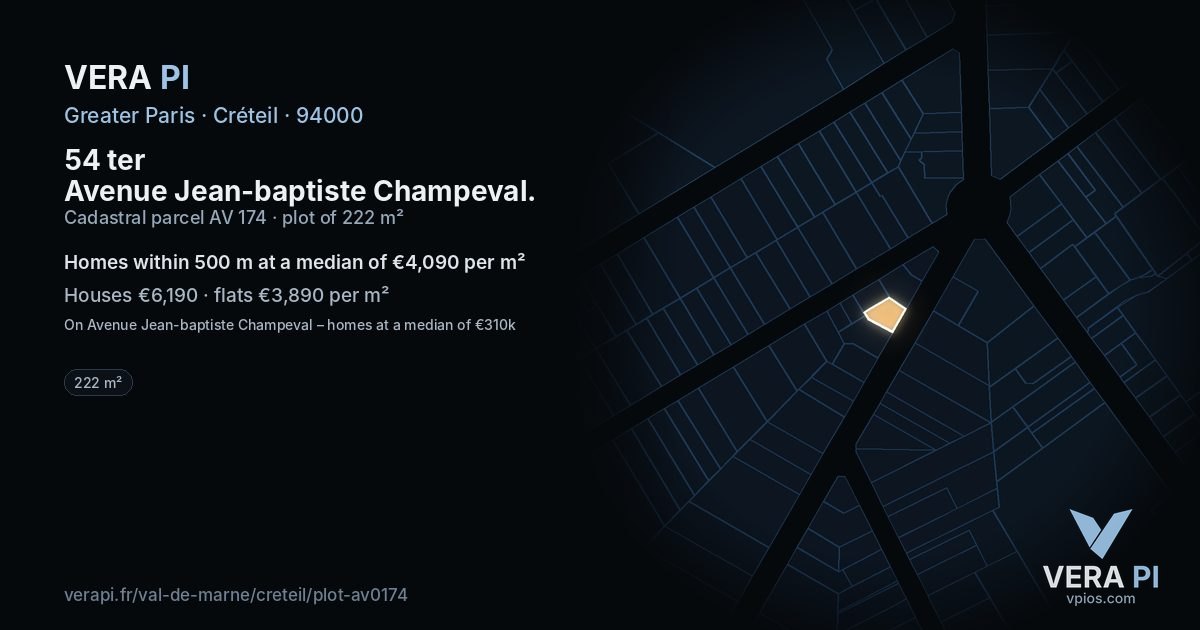 54 ter Avenue Jean-baptiste Champeval, Créteil at night – the plot lit, the parcels around coloured by the prices near them