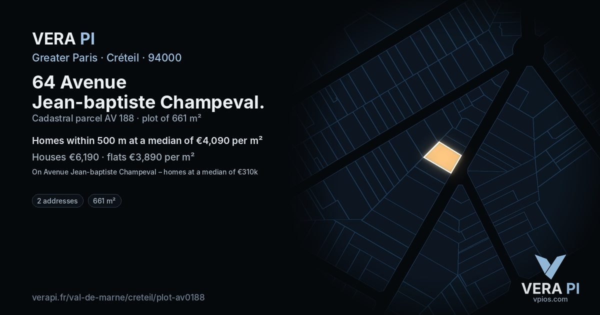 64 Avenue Jean-baptiste Champeval, Créteil at night – the plot lit, the parcels around coloured by the prices near them