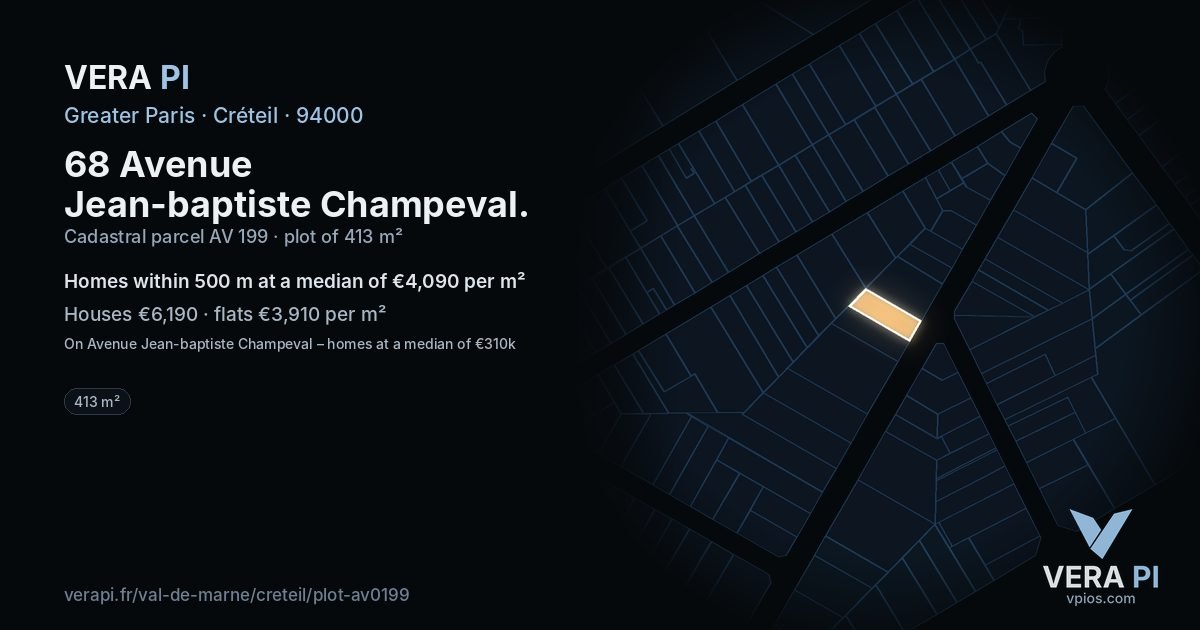 68 Avenue Jean-baptiste Champeval, Créteil at night – the plot lit, the parcels around coloured by the prices near them