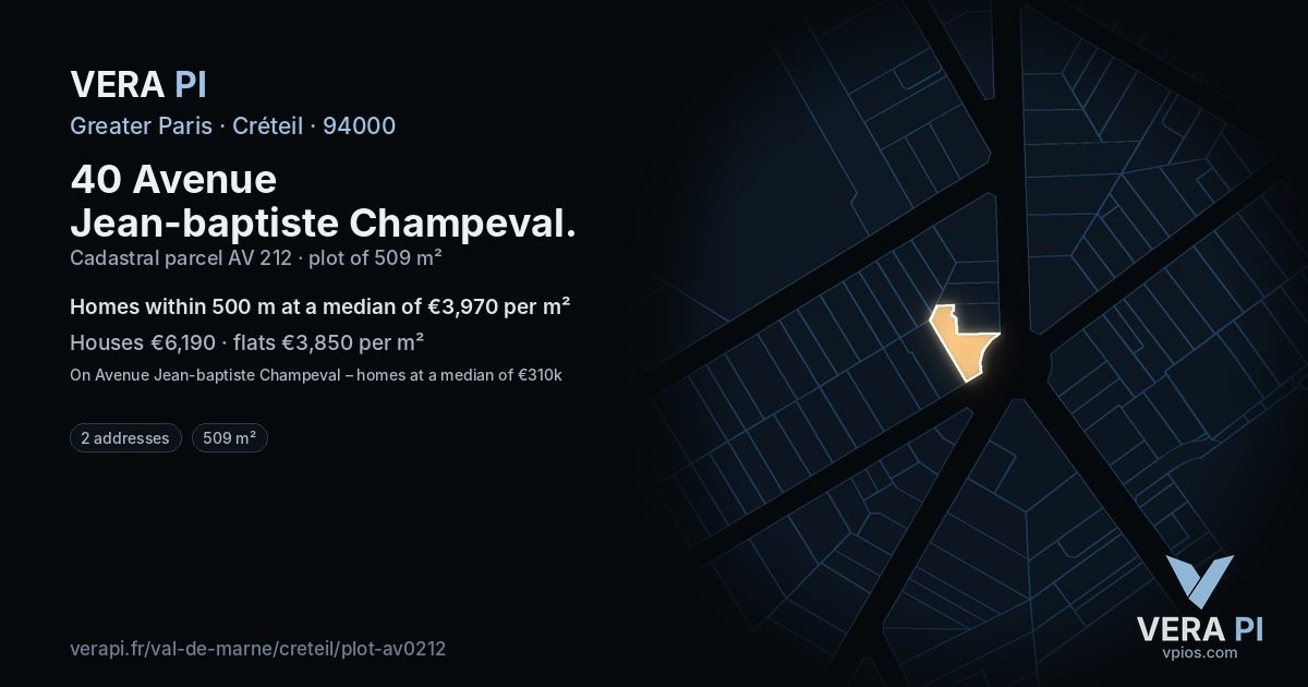 40 Avenue Jean-baptiste Champeval, Créteil at night – the plot lit, the parcels around coloured by the prices near them