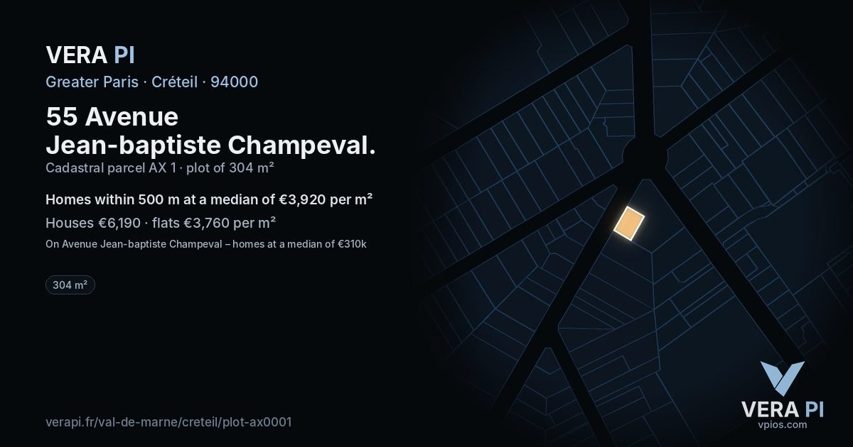 55 Avenue Jean-baptiste Champeval, Créteil at night – the plot lit, the parcels around coloured by the prices near them