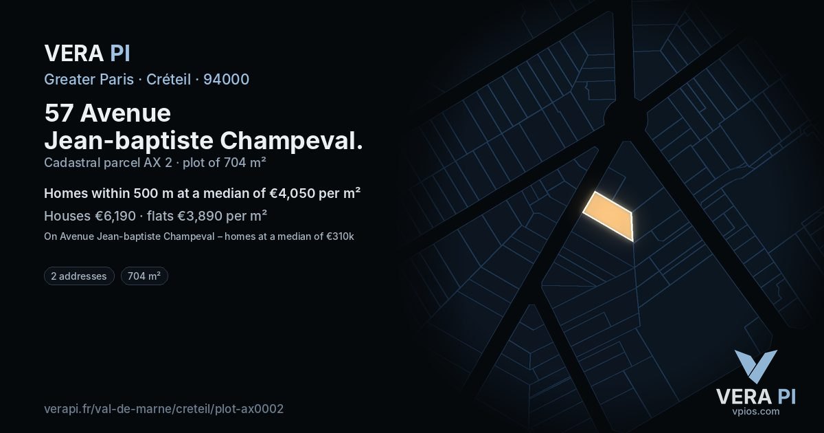 57 Avenue Jean-baptiste Champeval, Créteil at night – the plot lit, the parcels around coloured by the prices near them