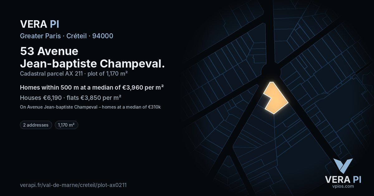 53 Avenue Jean-baptiste Champeval, Créteil at night – the plot lit, the parcels around coloured by the prices near them