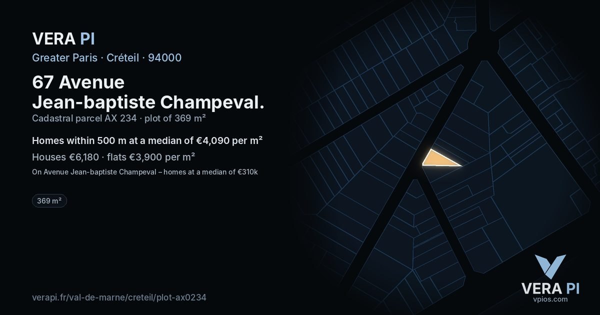 67 Avenue Jean-baptiste Champeval, Créteil at night – the plot lit, the parcels around coloured by the prices near them