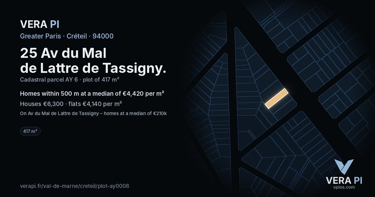 25 Av du Mal de Lattre de Tassigny, Créteil at night – the plot lit, the parcels around coloured by the prices near them