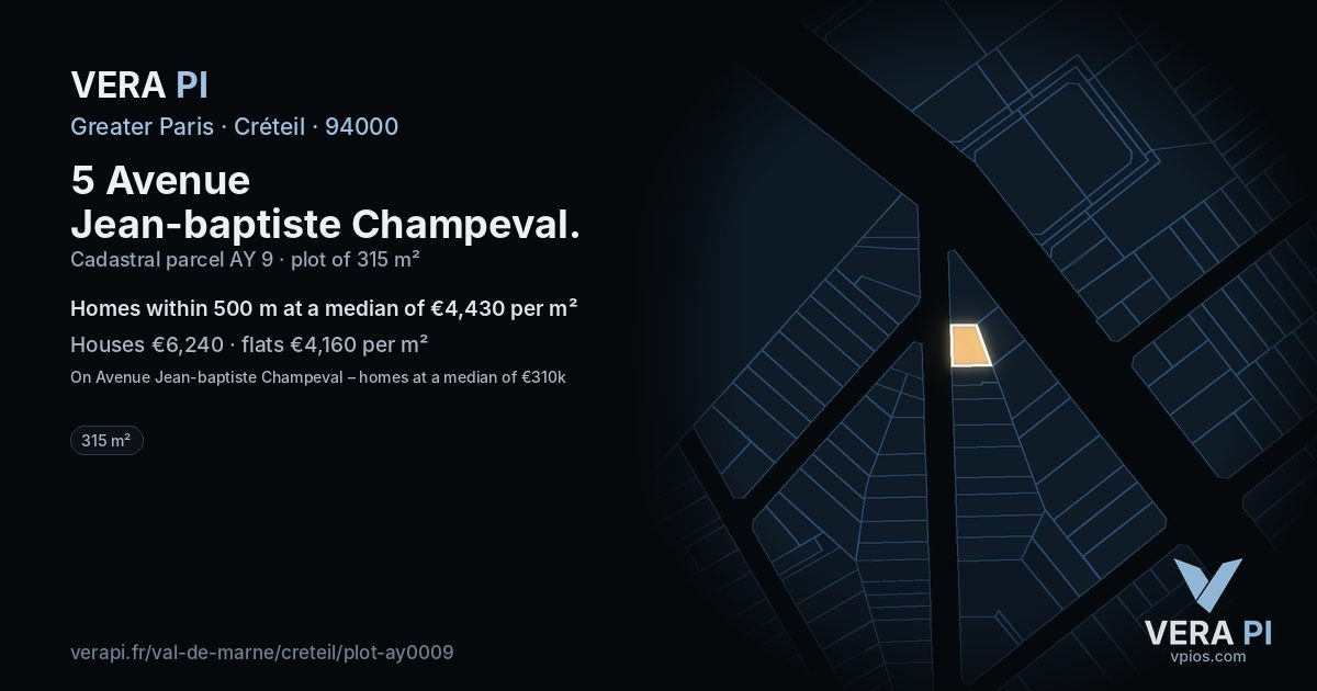 5 Avenue Jean-baptiste Champeval, Créteil at night – the plot lit, the parcels around coloured by the prices near them