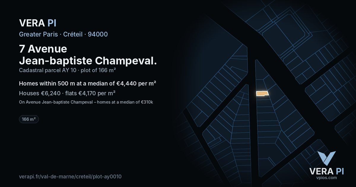 7 Avenue Jean-baptiste Champeval, Créteil at night – the plot lit, the parcels around coloured by the prices near them