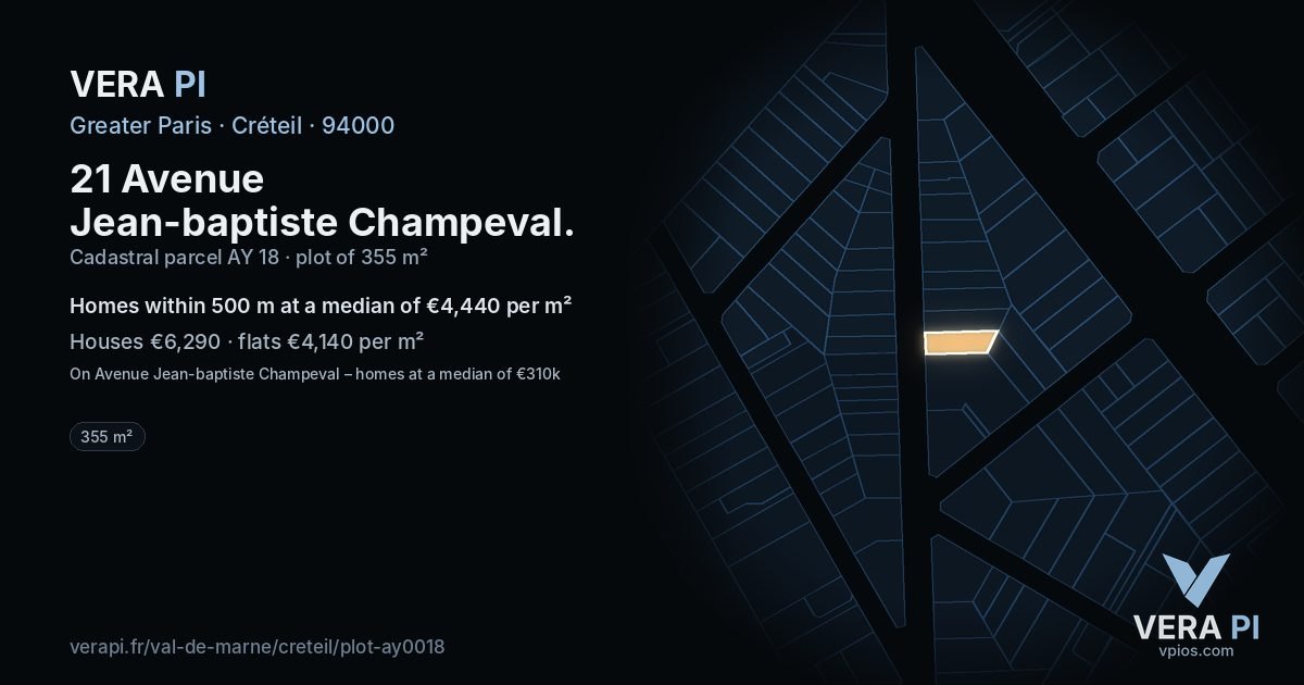 21 Avenue Jean-baptiste Champeval, Créteil at night – the plot lit, the parcels around coloured by the prices near them