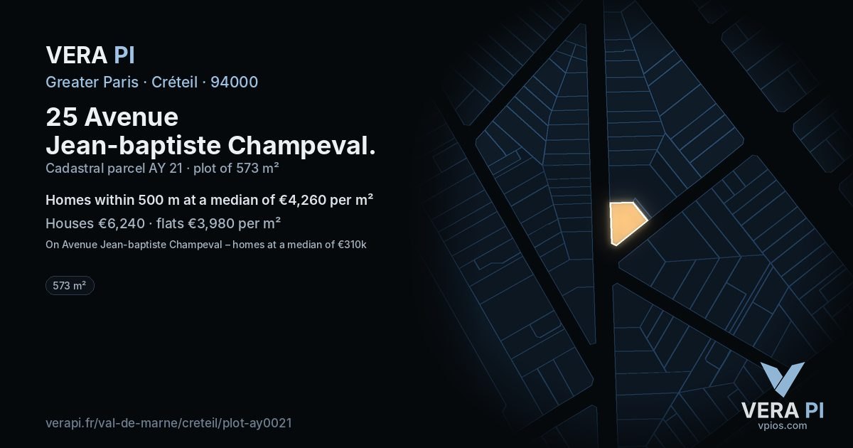 25 Avenue Jean-baptiste Champeval, Créteil at night – the plot lit, the parcels around coloured by the prices near them