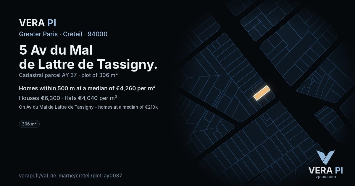 5 Av du Mal de Lattre de Tassigny, Créteil at night – the plot lit, the parcels around coloured by the prices near them