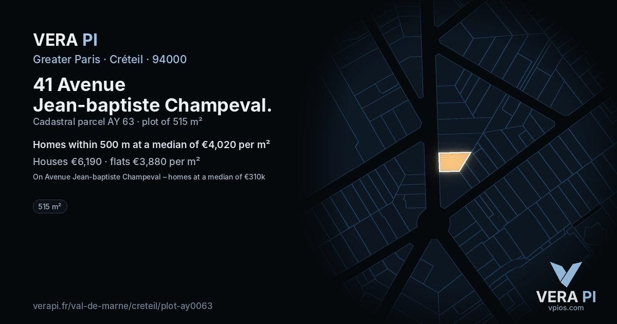 41 Avenue Jean-baptiste Champeval, Créteil at night – the plot lit, the parcels around coloured by the prices near them