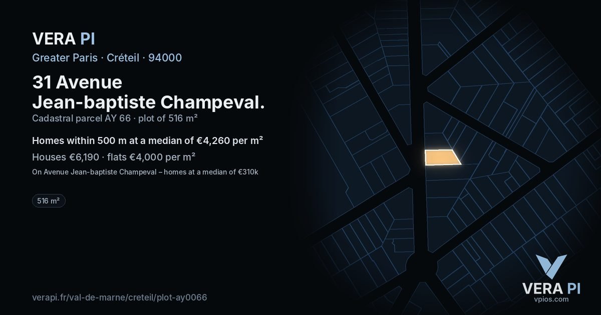 31 Avenue Jean-baptiste Champeval, Créteil at night – the plot lit, the parcels around coloured by the prices near them