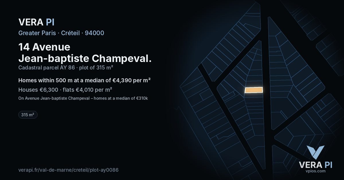 14 Avenue Jean-baptiste Champeval, Créteil at night – the plot lit, the parcels around coloured by the prices near them