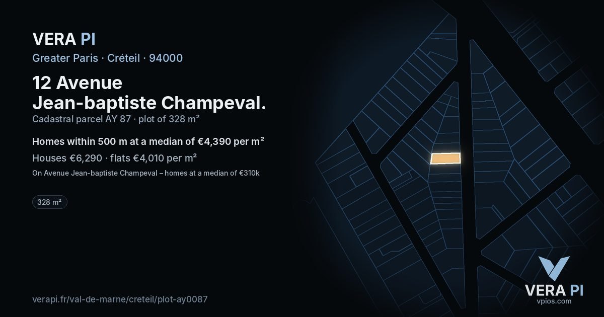 12 Avenue Jean-baptiste Champeval, Créteil at night – the plot lit, the parcels around coloured by the prices near them