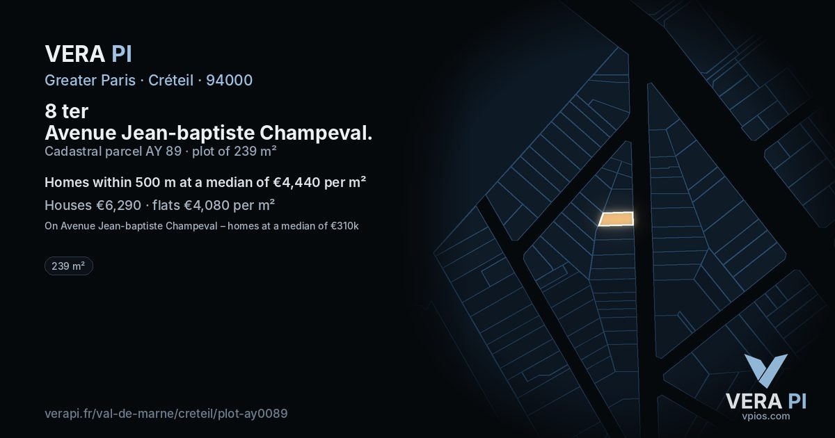 8 ter Avenue Jean-baptiste Champeval, Créteil at night – the plot lit, the parcels around coloured by the prices near them