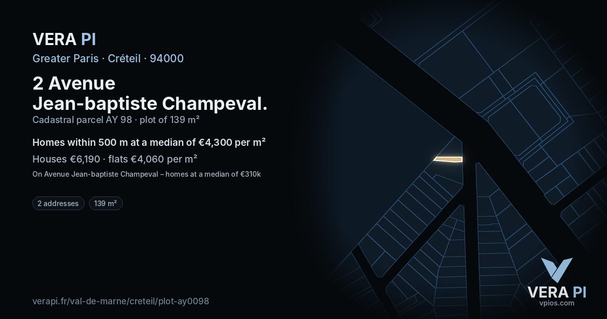 2 Avenue Jean-baptiste Champeval, Créteil at night – the plot lit, the parcels around coloured by the prices near them
